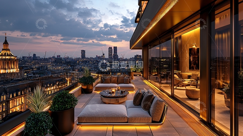 高清大图下载【趣麦麦图】高端公寓夜景露台