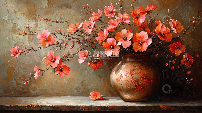 高清大图下载【趣麦麦图】铜制花瓶静物油画