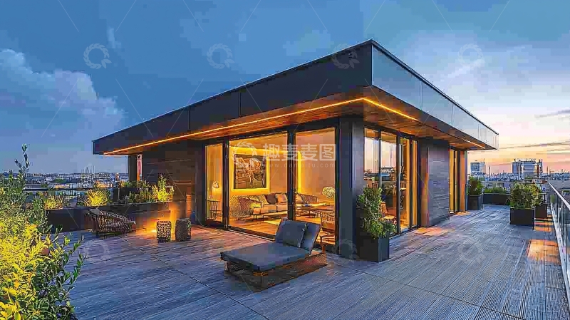 高清大图下载【趣麦麦图】现代简约风格屋顶花园别墅