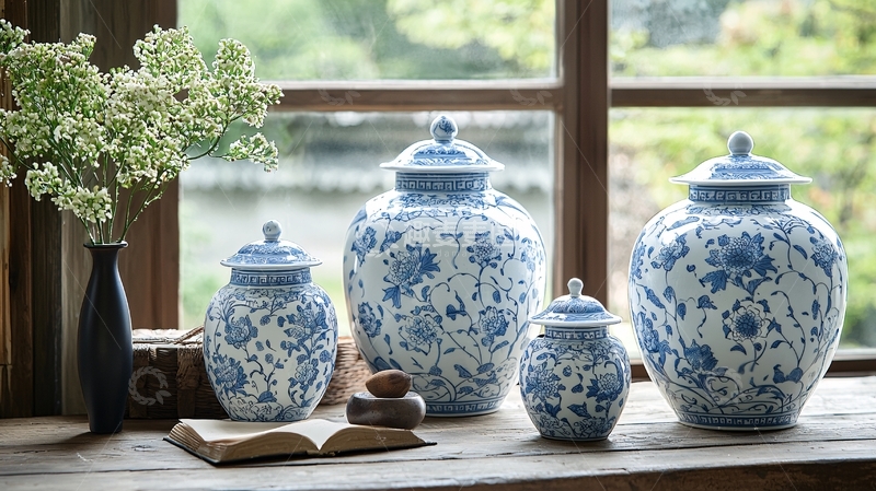 高清大图下载【趣麦麦图】青花瓷罐套装