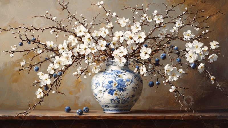 高清大图下载【趣麦麦图】白瓷花瓶里盛开的梅花