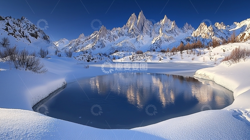 高清大图下载【趣麦麦图】雪山湖泊倒影
