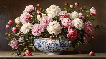 精美牡丹花卉静物油画