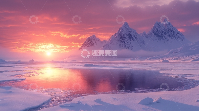 高清大图下载【趣麦麦图】极地雪山日落