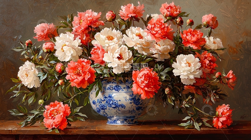 高清大图下载【趣麦麦图】油画牡丹静物花卉