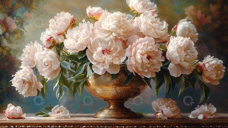 高清大图下载【趣麦麦图】精美牡丹油画