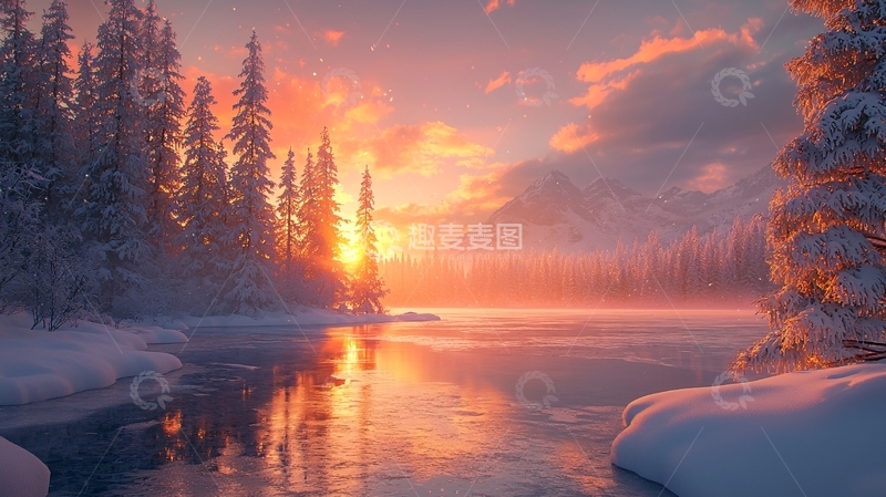 高清大图下载【趣麦麦图】冬日雪景日出