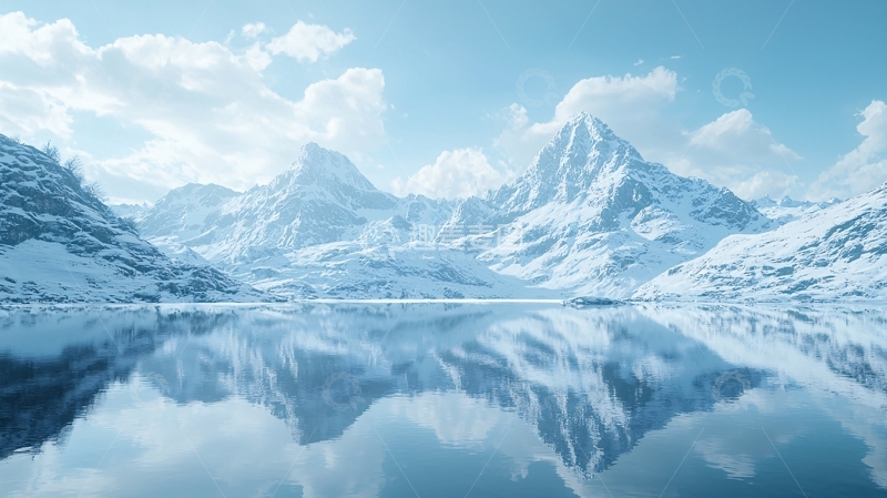 高清大图下载【趣麦麦图】冰雪覆盖的山脉与宁静湖泊