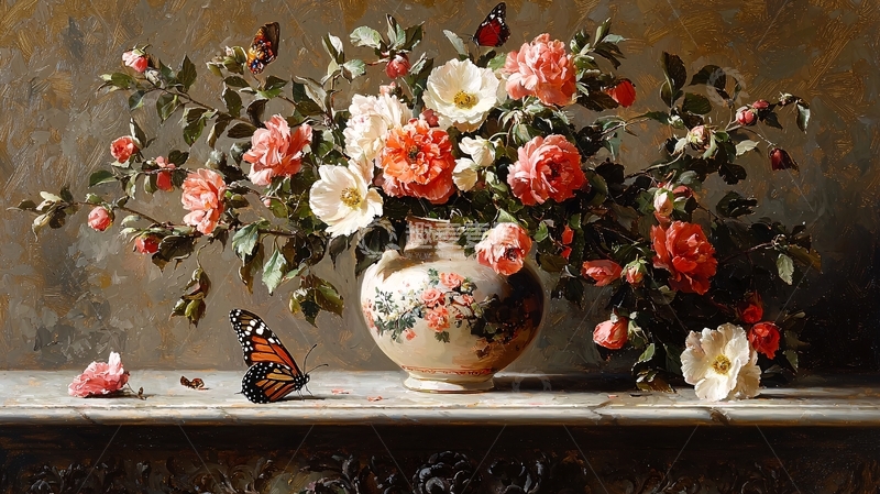 高清大图下载【趣麦麦图】油画静物花卉