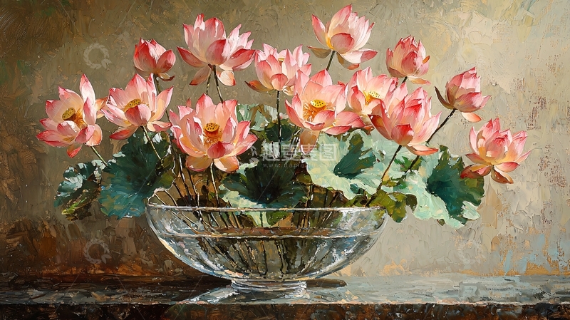 高清大图下载【趣麦麦图】粉红莲花静物油画