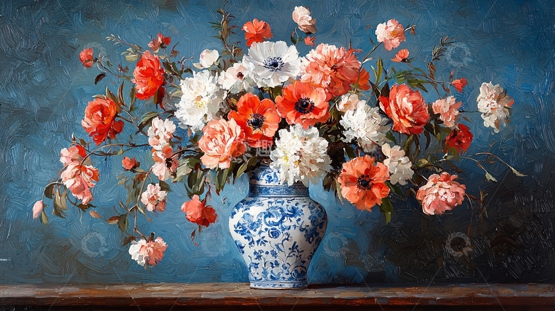 高清大图下载【趣麦麦图】蓝色背景花瓶插花