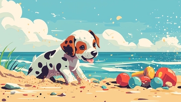 沙滩上玩耍的小狗