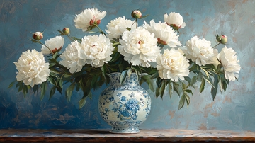 白牡丹花瓶静物油画