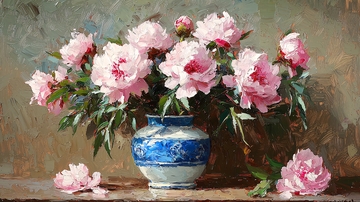 粉嫩牡丹静物花瓶