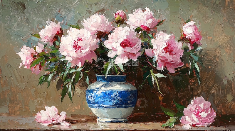高清大图下载【趣麦麦图】粉嫩牡丹静物花瓶
