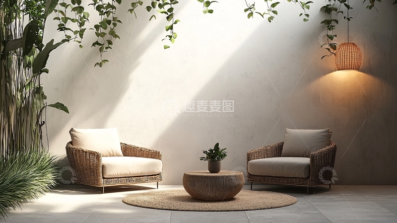 高清大图下载【趣麦麦图】阳光洒落的庭院休闲区