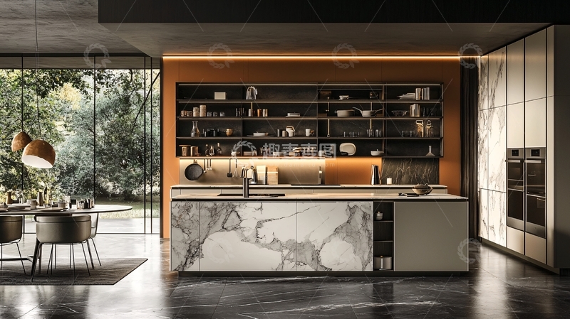 高清大图下载【趣麦麦图】现代轻奢开放式厨房