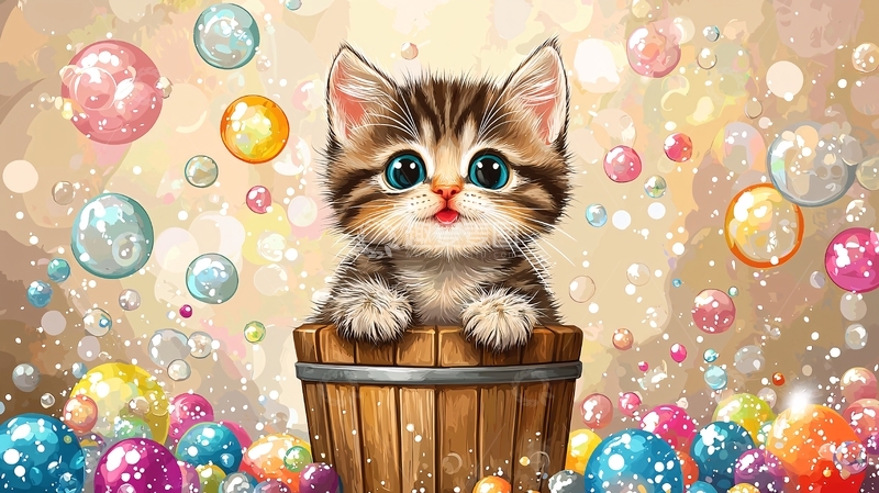 高清大图下载【趣麦麦图】可爱猫咪泡泡桶