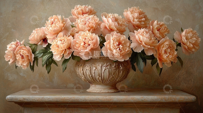高清大图下载【趣麦麦图】浅粉色牡丹花瓶静物