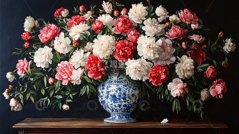高清大图下载【趣麦麦图】瓷瓶牡丹花卉静物