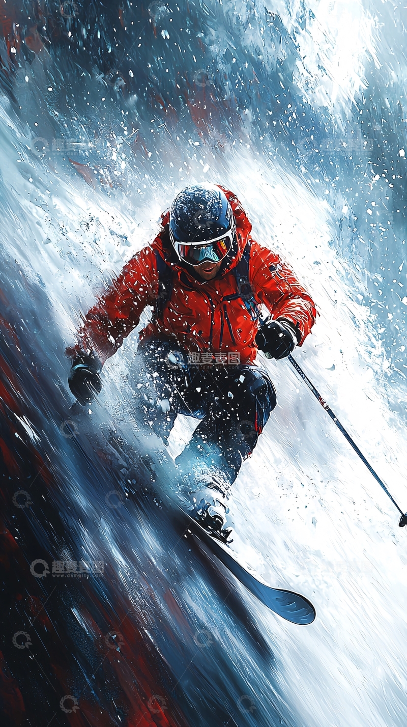 高清大图下载【趣麦麦图】雪山滑雪运动员