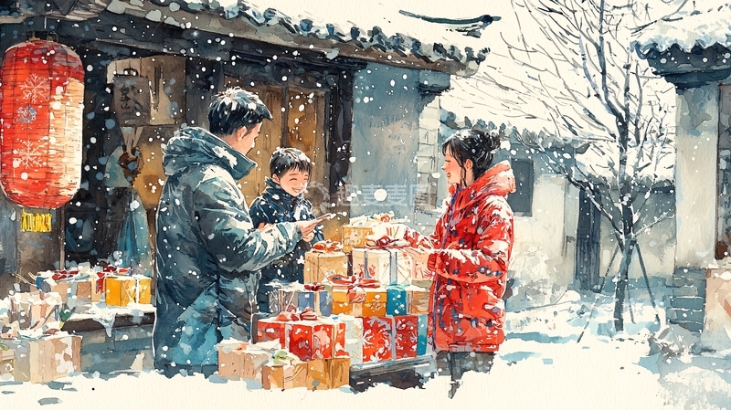 高清大图下载【趣麦麦图】下雪天古镇街景