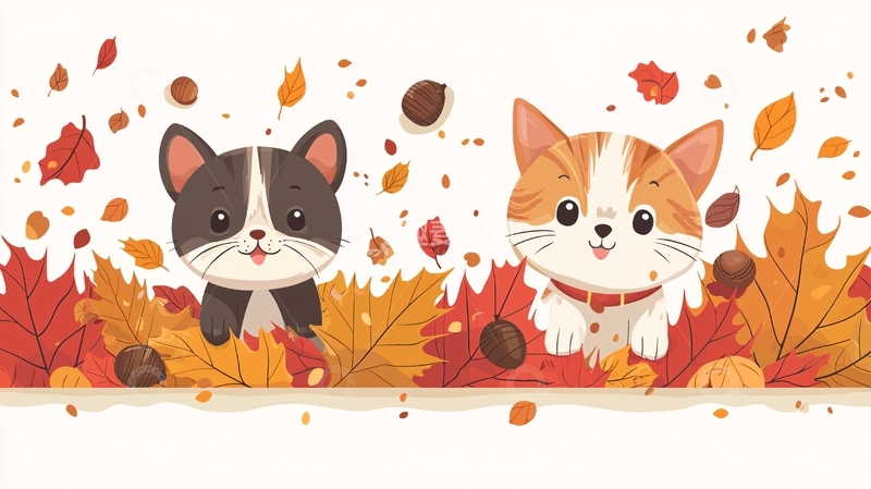 高清大图下载【趣麦麦图】可爱猫咪秋叶