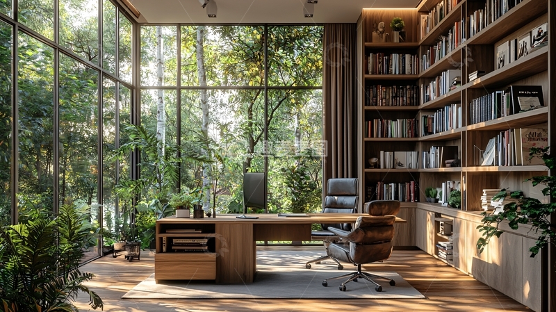 高清大图下载【趣麦麦图】阳光洒进的森林书房