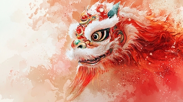 水墨写意风格中国舞狮