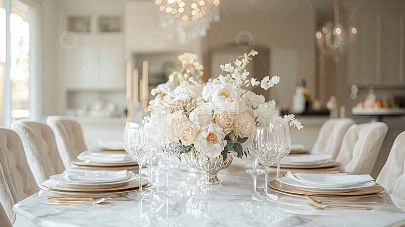 高清大图下载【趣麦麦图】白色餐桌花艺摆设
