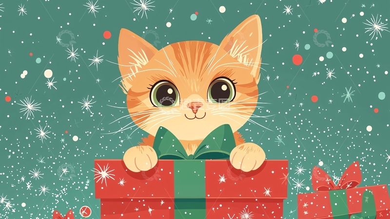 高清大图下载【趣麦麦图】圣诞节小猫礼物盒