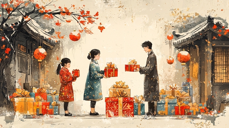高清大图下载【趣麦麦图】新年礼物互赠