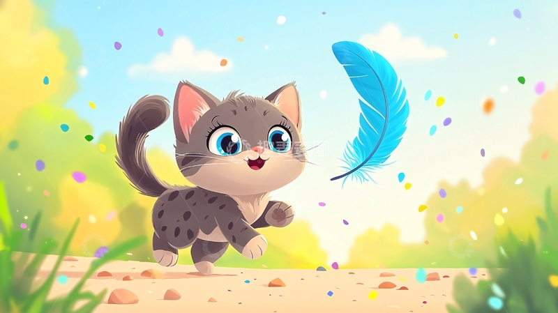 高清大图下载【趣麦麦图】可爱小猫玩羽毛