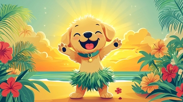 沙滩上快乐的金毛犬