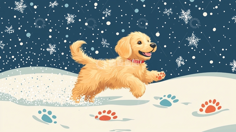 高清大图下载【趣麦麦图】金毛幼犬雪地嬉戏