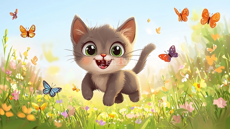 高清大图下载【趣麦麦图】可爱小猫在花丛中奔跑
