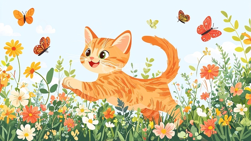 高清大图下载【趣麦麦图】小猫在花丛中玩耍