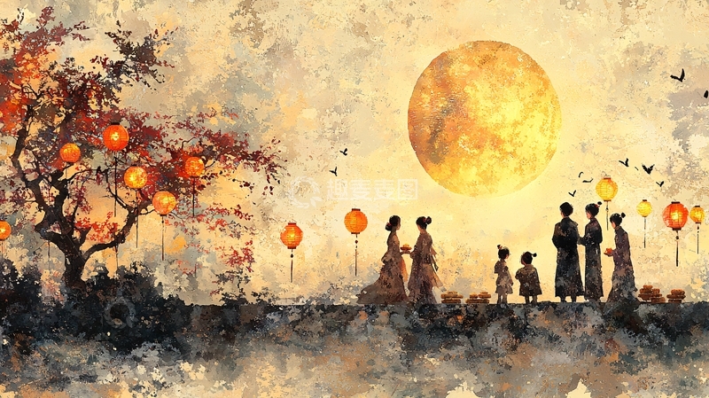 高清大图下载【趣麦麦图】秋夜赏月图