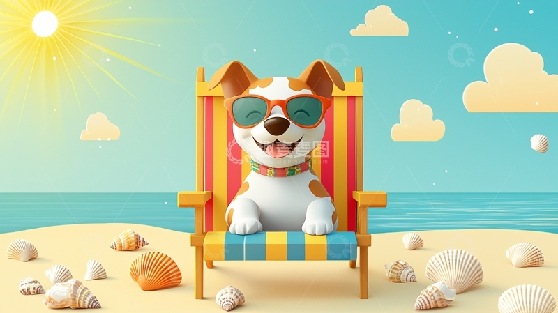 高清大图下载【趣麦麦图】阳光沙滩狗狗