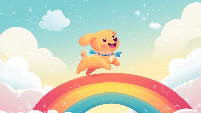 高清大图下载【趣麦麦图】小狗彩虹卡通插画