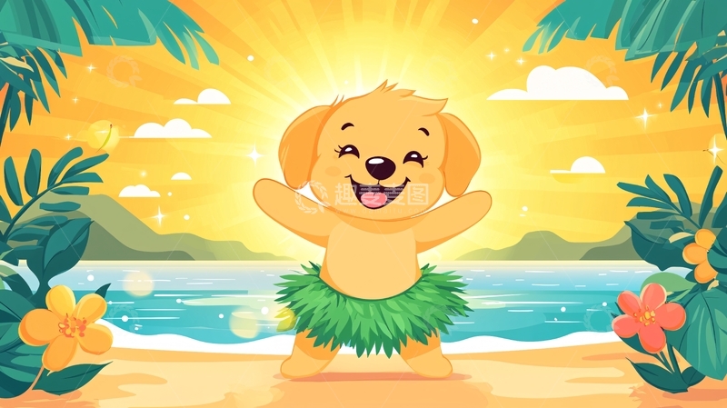 高清大图下载【趣麦麦图】沙滩上快乐的小狗