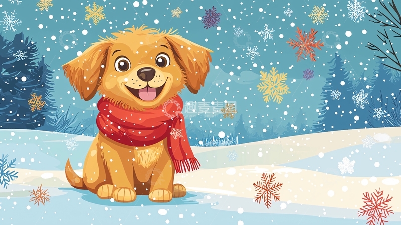 高清大图下载【趣麦麦图】可爱小狗冬日雪景