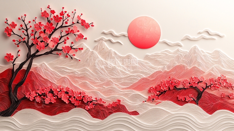 高清大图下载【趣麦麦图】红梅山景剪纸艺术
