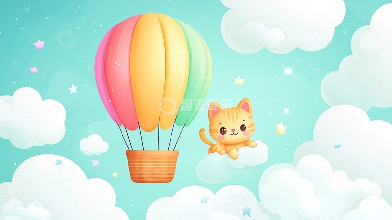 高清大图下载【趣麦麦图】卡通猫咪热气球