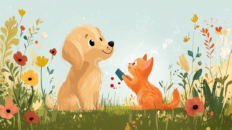 高清大图下载【趣麦麦图】狗狗猫咪花园