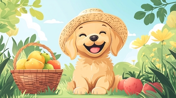 戴草帽的金毛犬