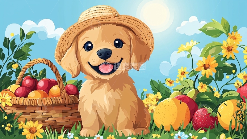 高清大图下载【趣麦麦图】金毛幼犬田园风光