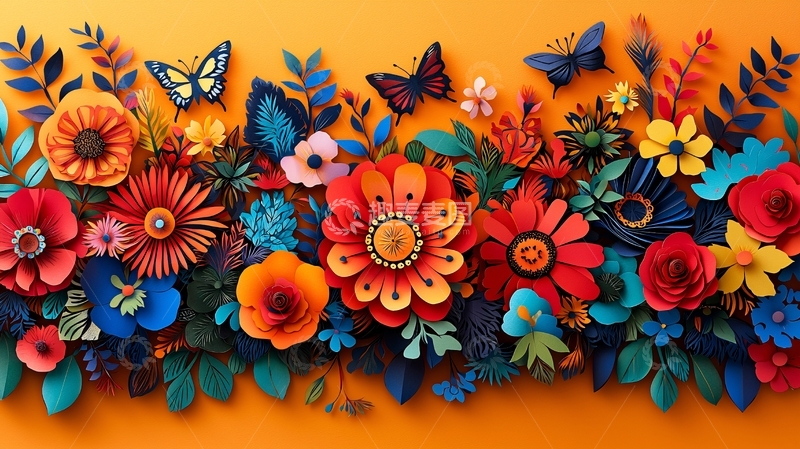 高清大图下载【趣麦麦图】彩色纸艺花卉背景