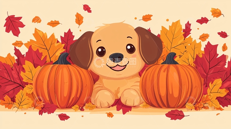 高清大图下载【趣麦麦图】秋天小狗南瓜
