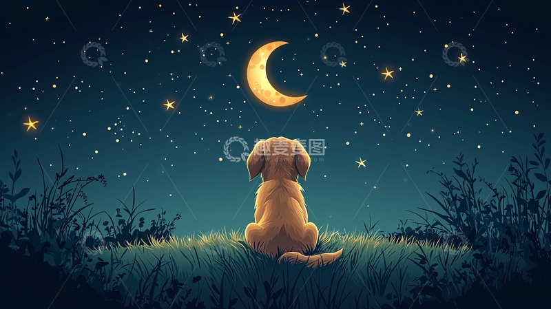 高清大图下载【趣麦麦图】小狗仰望星空